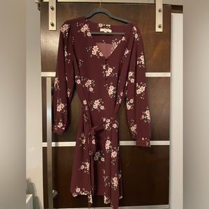 Red Floral LOFT Plus Long Sleeve Dress With Tie Waist Size 20